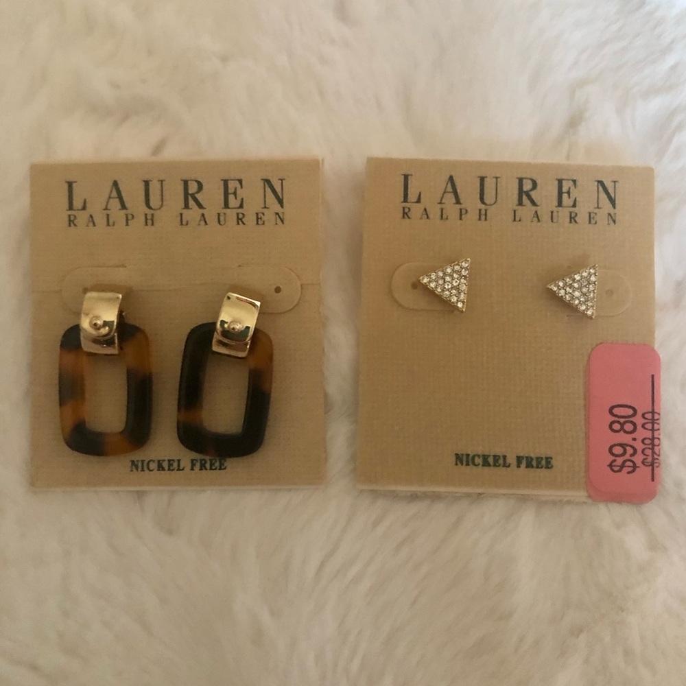 NEW Bundle Lot of 2 Lauren Ralph Lauren Nickel Free Earrings Gold Triangle Studs